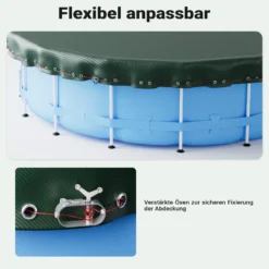 Wiltec Poolabdeckung rund Ø 610 cm, 200 g/m² PE, UV-beständige Abdeckplane, 2in1 Poolplane für Sommer und Winter, schwarz/grün