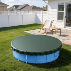 Wiltec Poolabdeckung rund Ø 420 cm, 200 g/m² PE, UV-beständige Abdeckplane, 2in1 Poolplane für Sommer und Winter, schwarz/grün