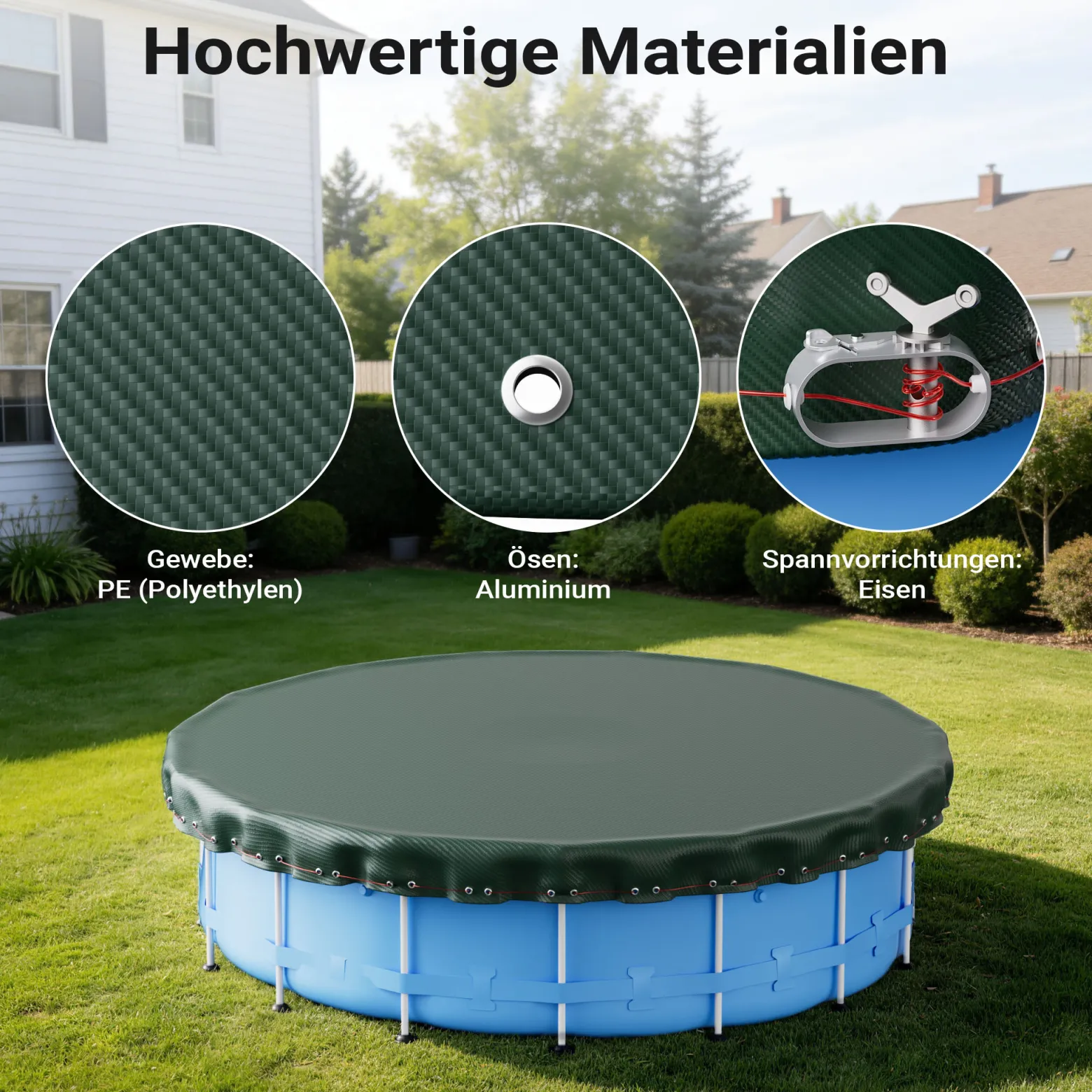 Wiltec Poolabdeckung rund Ø 560 cm, 200 g/m² PE, UV-beständige Abdeckplane, 2in1 Poolplane für Sommer und Winter, schwarz/grün