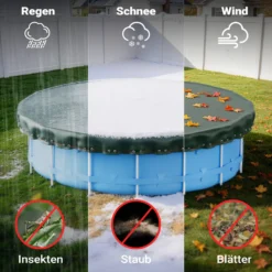 Wiltec Poolabdeckung rund Ø 460 cm, 200 g/m² PE, UV-beständige Abdeckplane, 2in1 Poolplane für Sommer und Winter, schwarz/grün