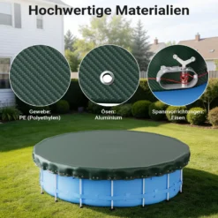 Wiltec Poolabdeckung rund Ø 460 cm, 200 g/m² PE, UV-beständige Abdeckplane, 2in1 Poolplane für Sommer und Winter, schwarz/grün