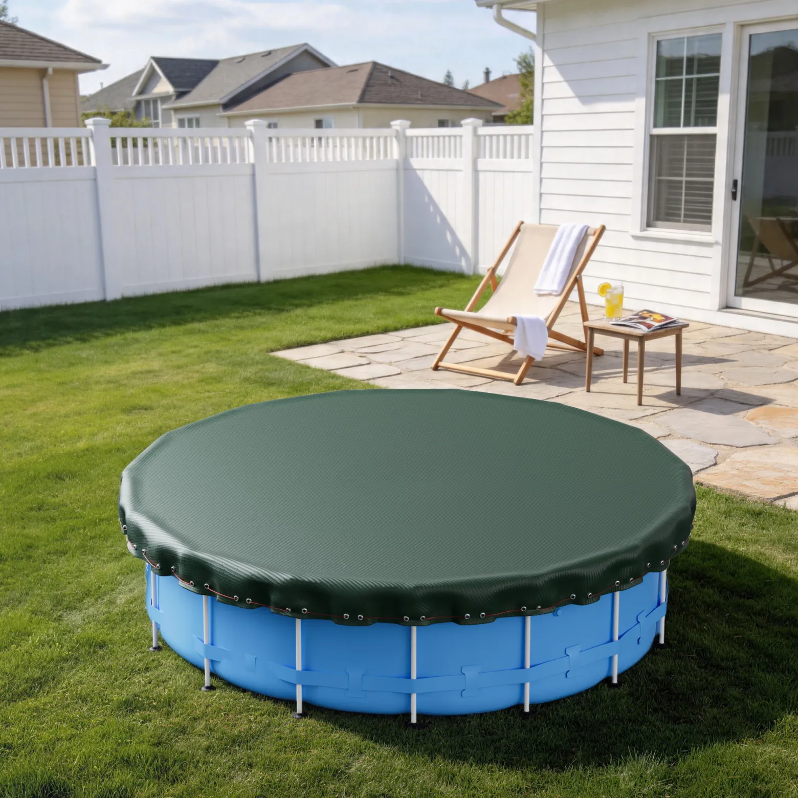 Wiltec Poolabdeckung rund Ø 460 cm, 200 g/m² PE, UV-beständige Abdeckplane, 2in1 Poolplane für Sommer und Winter, schwarz/grün