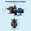 Wiltec Poolpumpe 13200 l/h 370 W für 50-80m³ Pools, Schwimmbadpumpe mit 9 m Förderhöhe, Umwälzpumpe für Schwimmbecken