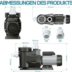 WilTec Poolpumpe 19200 l/h 750 W Schwimmbadpumpe Filterpumpe Umwälzpumpe