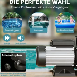 Wiltec Poolpumpe 33600 l/h 1500 W Schwimmbadpumpe Filterpumpe Umwälzpumpe