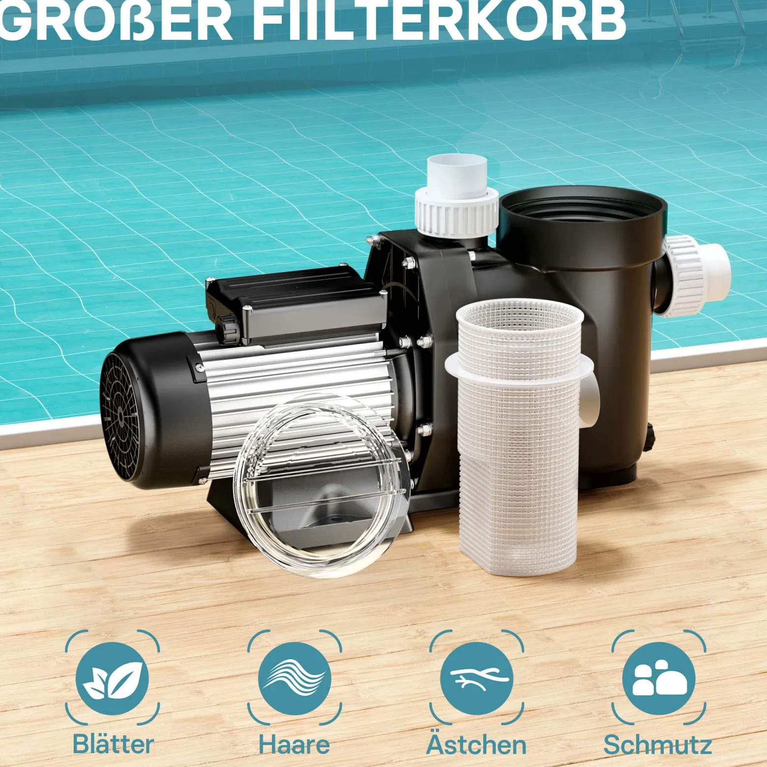 Wiltec Poolpumpe 33600 l/h 1500 W Schwimmbadpumpe Filterpumpe Umwälzpumpe