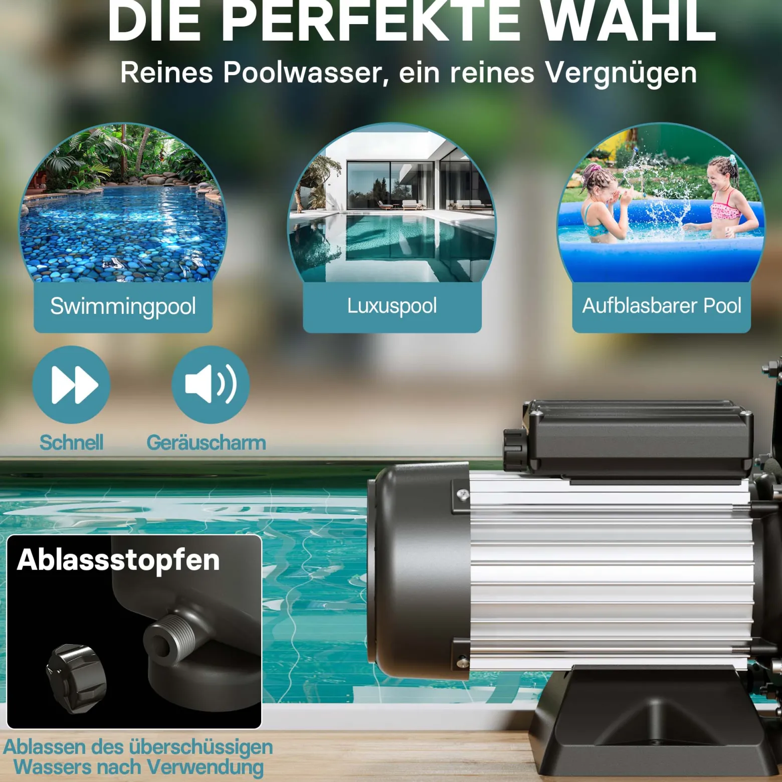 WilTec Poolpumpe 28800 l/h 1300 W Schwimmbadpumpe Filterpumpe Umwälzpumpe