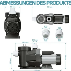 WilTec Poolpumpe 28800 l/h 1300 W Schwimmbadpumpe Filterpumpe Umwälzpumpe
