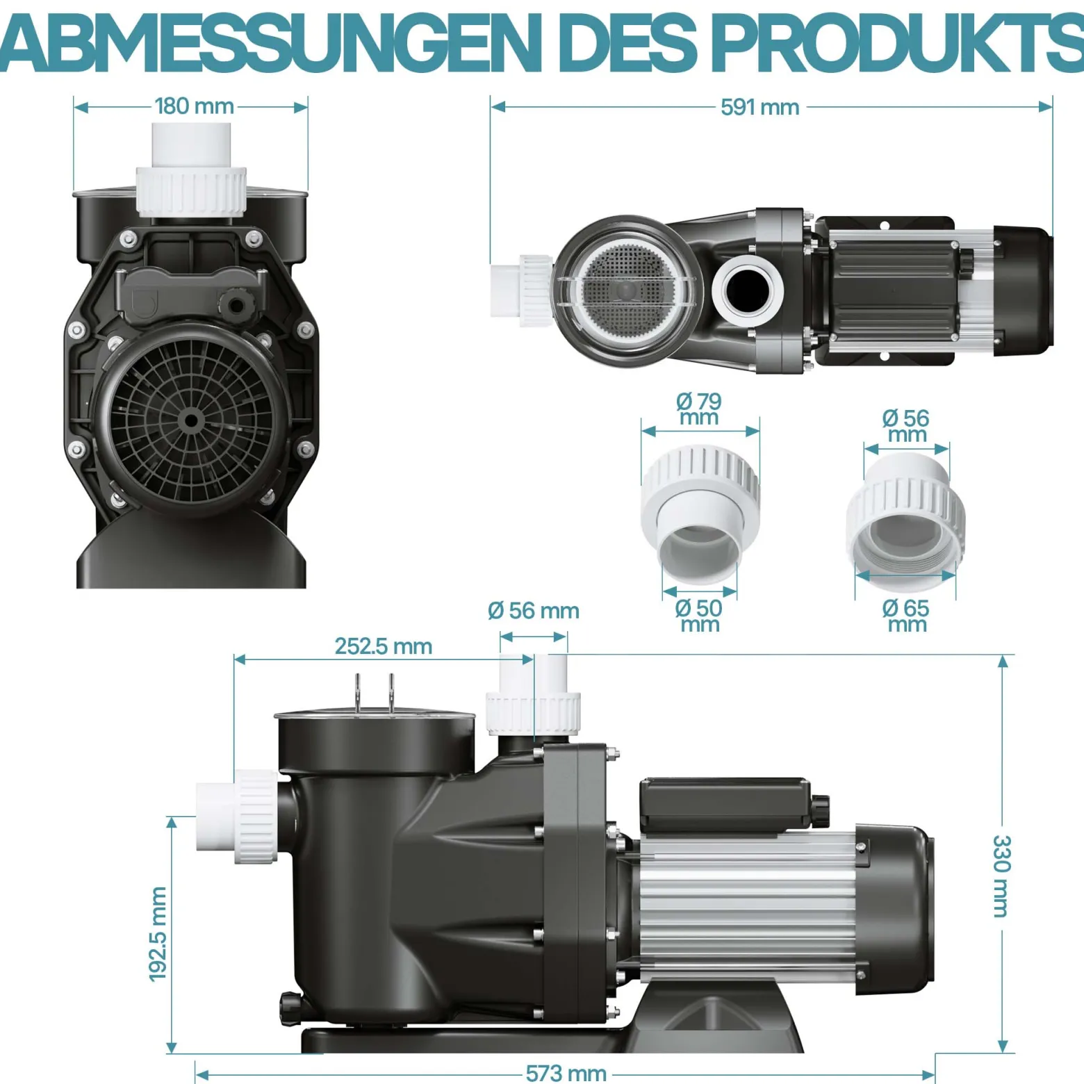 WilTec Poolpumpe 28800 l/h 1300 W Schwimmbadpumpe Filterpumpe Umwälzpumpe