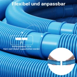 Wiltec Poolschlauch 6 m ⌀38 mm, Schwimmbadschlauch mit Muffen, Pumpenschlauch für Schwimmbecken, Saugschlauch, Solarschlauch