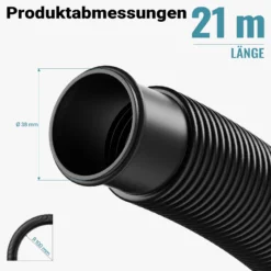 Wiltec Poolschlauch 21 m ⌀38 mm, Schwimmbadschlauch mit Muffen, Pumpenschlauch für Schwimmbecken, Saugschlauch, Solarschlauch