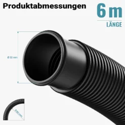 Wiltec Poolschlauch 6 m ⌀32 mm, Schwimmbadschlauch mit Muffen, Pumpenschlauch für Schwimmbecken, Saugschlauch, Solarschlauch