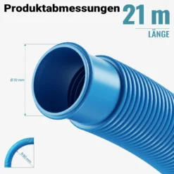 Wiltec Poolschlauch 21 m ⌀32 mm, Schwimmbadschlauch mit Muffen, Pumpenschlauch für Schwimmbecken, Saugschlauch, Solarschlauch