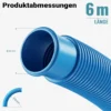 Wiltec Poolschlauch 6 m ⌀32 mm, Schwimmbadschlauch mit Muffen, Pumpenschlauch für Schwimmbecken, Saugschlauch, Solarschlauch