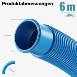 Wiltec Poolschlauch 6 m ⌀32 mm, Schwimmbadschlauch mit Muffen, Pumpenschlauch für Schwimmbecken, Saugschlauch, Solarschlauch