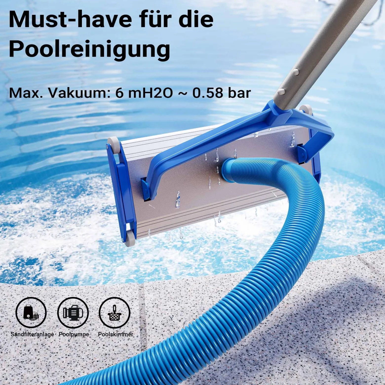 Wiltec Poolschlauch 15 m ⌀38 mm, Schwimmbadschlauch mit Muffen, Pumpenschlauch für Schwimmbecken, Saugschlauch, Solarschlauch