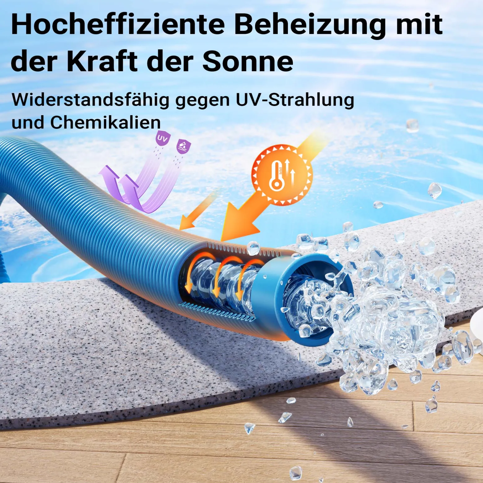 Wiltec Poolschlauch 15 m ⌀38 mm, Schwimmbadschlauch mit Muffen, Pumpenschlauch für Schwimmbecken, Saugschlauch, Solarschlauch