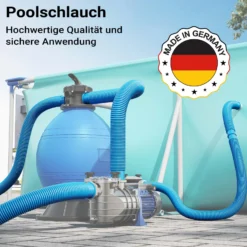 Wiltec Poolschlauch 21 m ⌀38 mm, Schwimmbadschlauch mit Muffen, Pumpenschlauch für Schwimmbecken, Saugschlauch, Solarschlauch