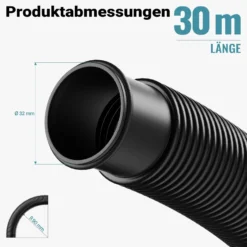 Wiltec Poolschlauch 30 m ⌀32 mm, Schwimmbadschlauch mit Muffen, Pumpenschlauch für Schwimmbecken, Saugschlauch, Solarschlauch
