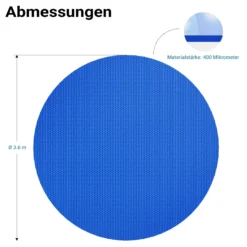 Wiltec Pool Solarfolie Ø 3,6 m, blau, Poolheizung aus 400 µ starkem PE Film, Poolabdeckung Poolplane Solarplane rund