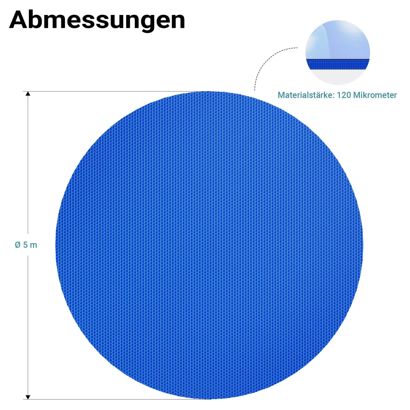 Wiltec Pool Solarfolie Ø 5 m, blau, Poolheizung aus 120 µ starkem PE Film, Poolabdeckung Poolplane Solarplane rund