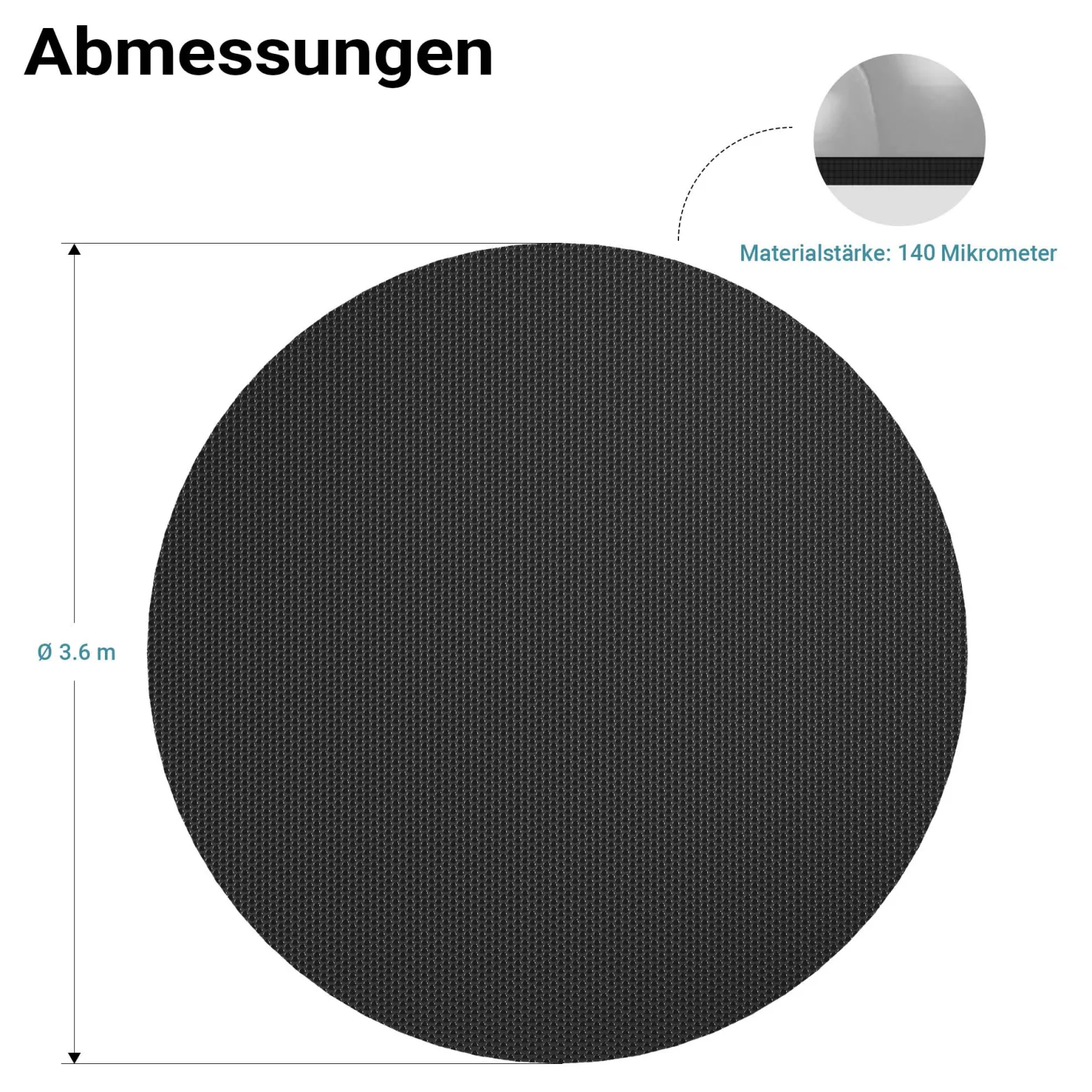 Wiltec Pool Solarfolie Ø 3,6 m, schwarz, Poolheizung aus 140 µ starkem PE Film, Poolabdeckung Poolplane Solarplane rund