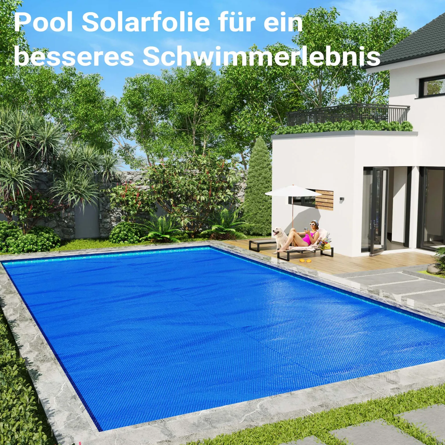 Wiltec Pool Solarfolie 4 x 6 m, blau, Poolheizung aus 400 µ starkem PE Film, Poolabdeckung Poolplane Solarplane rechteckig