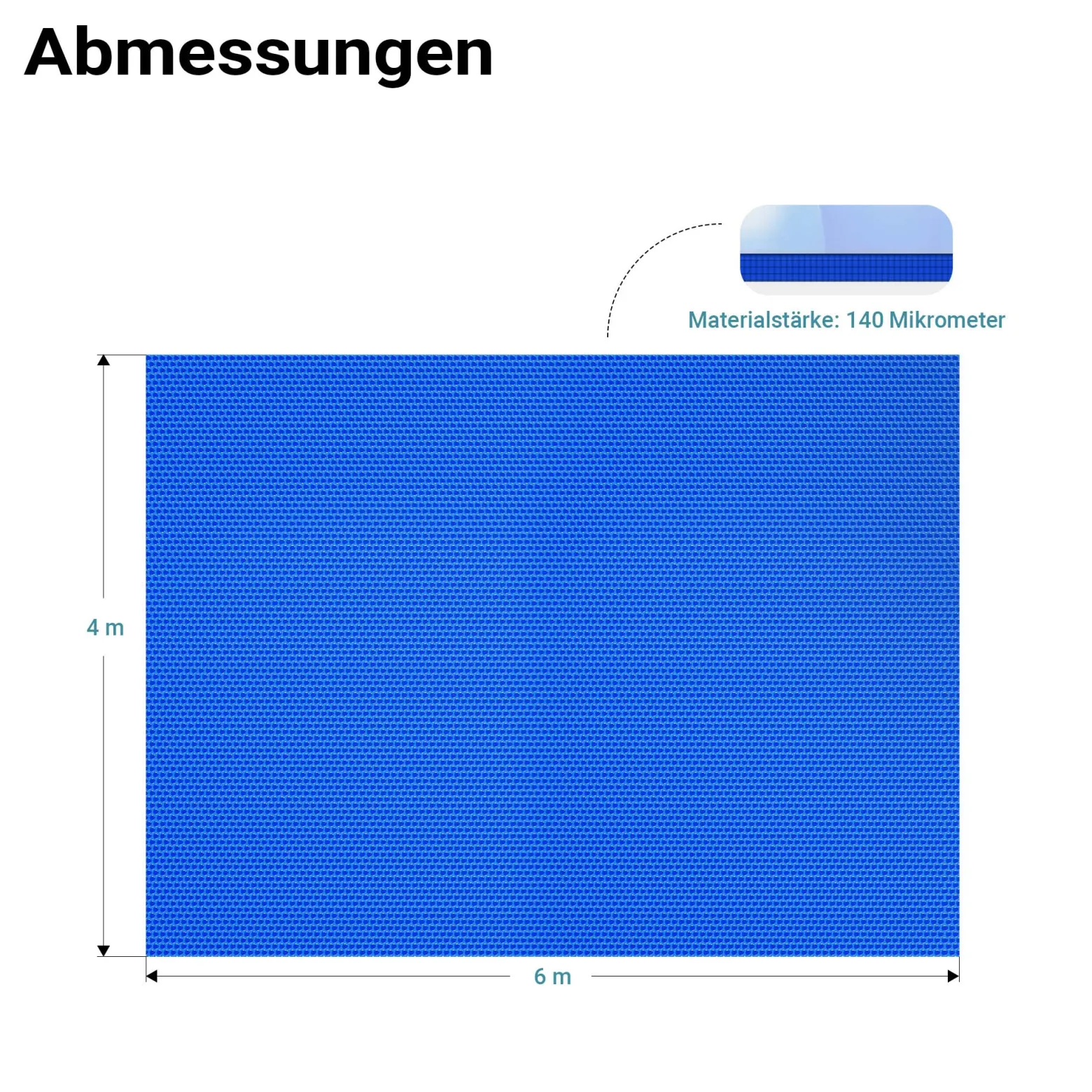 Wiltec Pool Solarfolie 4 x 6 m, blau, Poolheizung aus 140 µ starkem PE Film, Poolabdeckung Poolplane Solarplane rechteckig