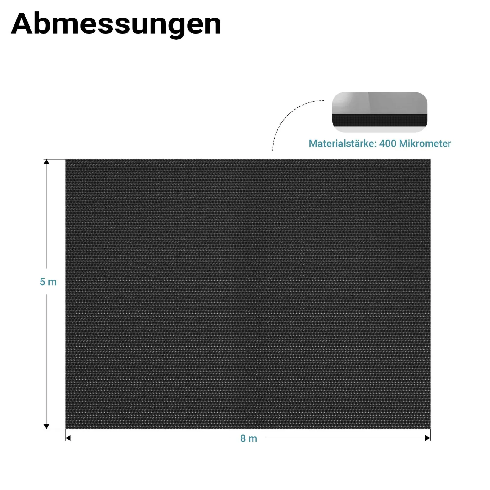 Wiltec Pool Solarfolie 5 x 8 m, schwarz, Poolheizung aus 400 µ starkem PE Film, Poolabdeckung Poolplane Solarplane rechteckig