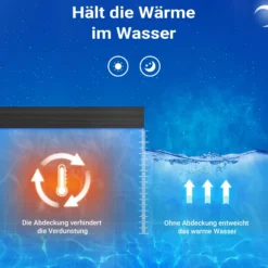 Wiltec Pool Solarfolie 5 x 8 m, schwarz, Poolheizung aus 140 µ starkem PE Film, Poolabdeckung Poolplane Solarplane rechteckig