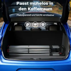 Wiltec Pop up Pavillon 3 x 3 m blau mit Seitenteil, Faltpavillon mit Rädern und „One Push“-Technologie, Gartenpavillon mit höhenverstellbaren Beinen