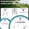 Wiltec Pop Up Pavillon 3 x 3 m weiß mit Rädern, Faltpavillon mit „One Push“-Technologie und Gewichtstaschen, Gartenpavillon mit verstellbaren Beinen