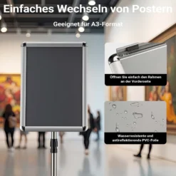 Wiltec Präsentationsständer höhenverstellbar 88-138 cm, Infoständer für A3, Aufsteller Aluminium & Stahl, Werbeaufsteller vielseitig einsetzbar
