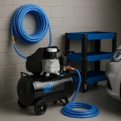Wiltec PVC Druckluftschlauch 5 m bis max. 60 bar, Kompressorschlauch mit Schnellkupplung, Gewebeschlauch für alle gängigen Kompressoren, Luftschlauch