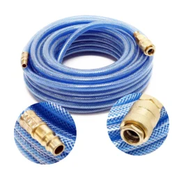 Wiltec PVC Druckluftschlauch 15 m bis max. 60 bar, Kompressorschlauch mit Schnellkupplung, Gewebeschlauch für alle gängigen Kompressoren, Luftschlauch