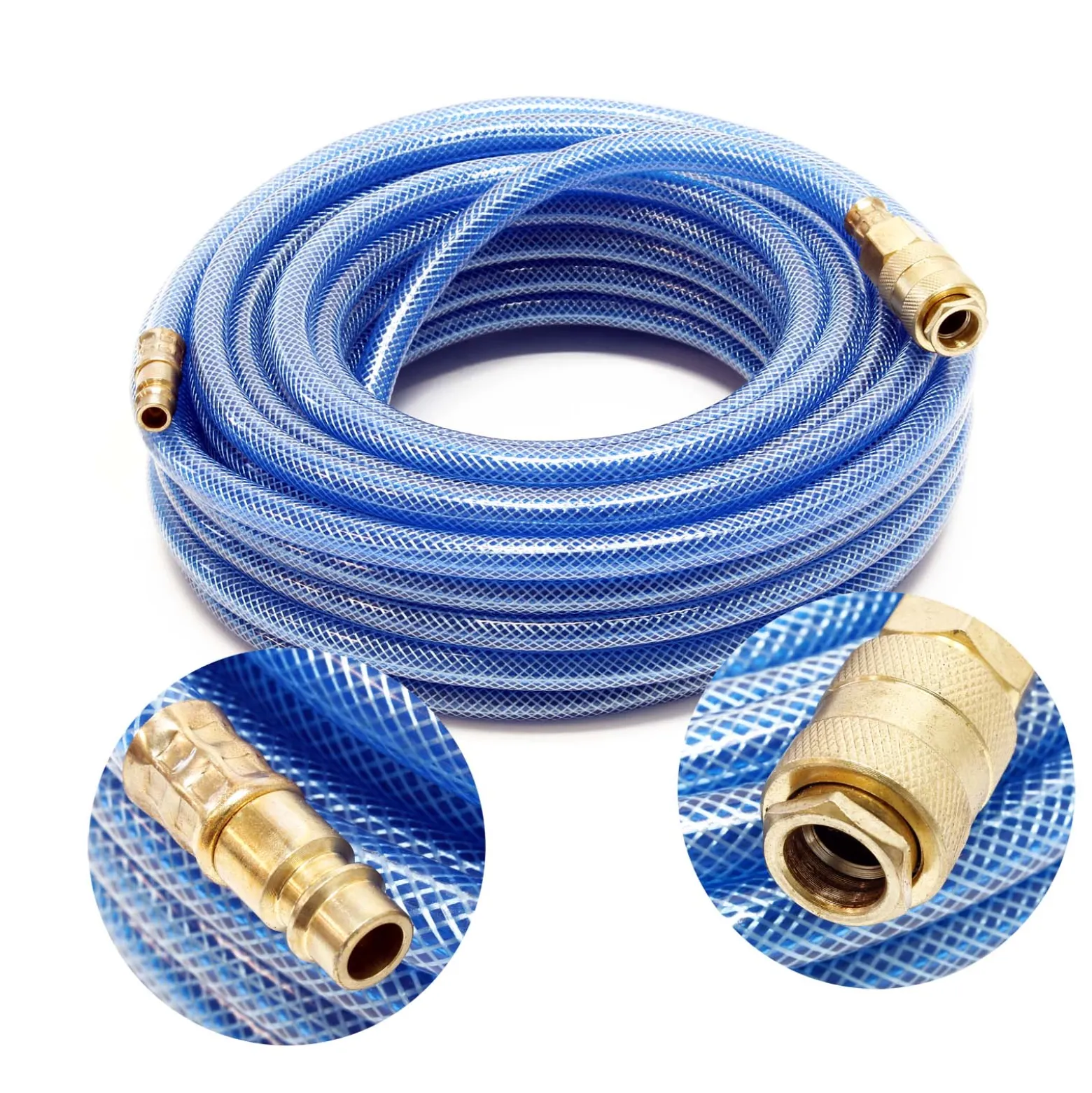 Wiltec PVC Druckluftschlauch 15 m bis max. 60 bar, Kompressorschlauch mit Schnellkupplung, Gewebeschlauch für alle gängigen Kompressoren, Luftschlauch