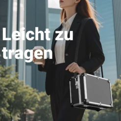Wiltec PVC Universalkoffer 32x23x16 cm, PVC-Box abschließbar für Aufbewahrung und Transport von Werkzeug, Dokumenten usw., mit Griff und Tragegurt, Alu-Rahmen