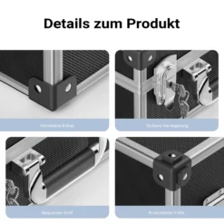 Wiltec PVC Universalkoffer 32x23x16 cm, PVC-Box abschließbar für Aufbewahrung und Transport von Werkzeug, Dokumenten usw., mit Griff und Tragegurt, Alu-Rahmen