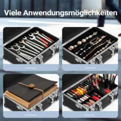 Wiltec PVC Universalkoffer 32x23x16 cm, PVC-Box abschließbar für Aufbewahrung und Transport von Werkzeug, Dokumenten usw., mit Griff und Tragegurt, Alu-Rahmen
