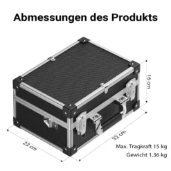 Wiltec PVC Universalkoffer 32x23x16 cm, PVC-Box abschließbar für Aufbewahrung und Transport von Werkzeug, Dokumenten usw., mit Griff und Tragegurt, Alu-Rahmen