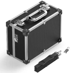 Wiltec PVC Universalkoffer 32x23x16 cm, PVC-Box abschließbar für Aufbewahrung und Transport von Werkzeug, Dokumenten usw., mit Griff und Tragegurt, Alu-Rahmen