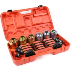 Wiltec Radlager Gummibuchsen Abzieher Set 26 teilig zum Wechsel/Ausbau von Radlagern und Fahrwerksbuchsen, mit Druckplatten, Druckspindeln und Druckhülsen