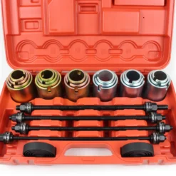 Wiltec Radlager Gummibuchsen Abzieher Set 26 teilig zum Wechsel/Ausbau von Radlagern und Fahrwerksbuchsen, mit Druckplatten, Druckspindeln und Druckhülsen