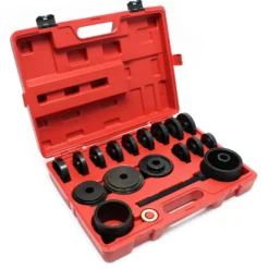 Wiltec Radlager Werkzeug Satz 24 teilig, Druckplatten 55-88 mm, Abziehglocken, Gewindespindel, Radlagerabzieher für Kfz mit Vorderradantrieb im Koffer