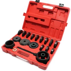 Wiltec Radlager Werkzeug Satz 24 teilig, Druckplatten 55-88 mm, Abziehglocken, Gewindespindel, Radlagerabzieher für Kfz mit Vorderradantrieb im Koffer