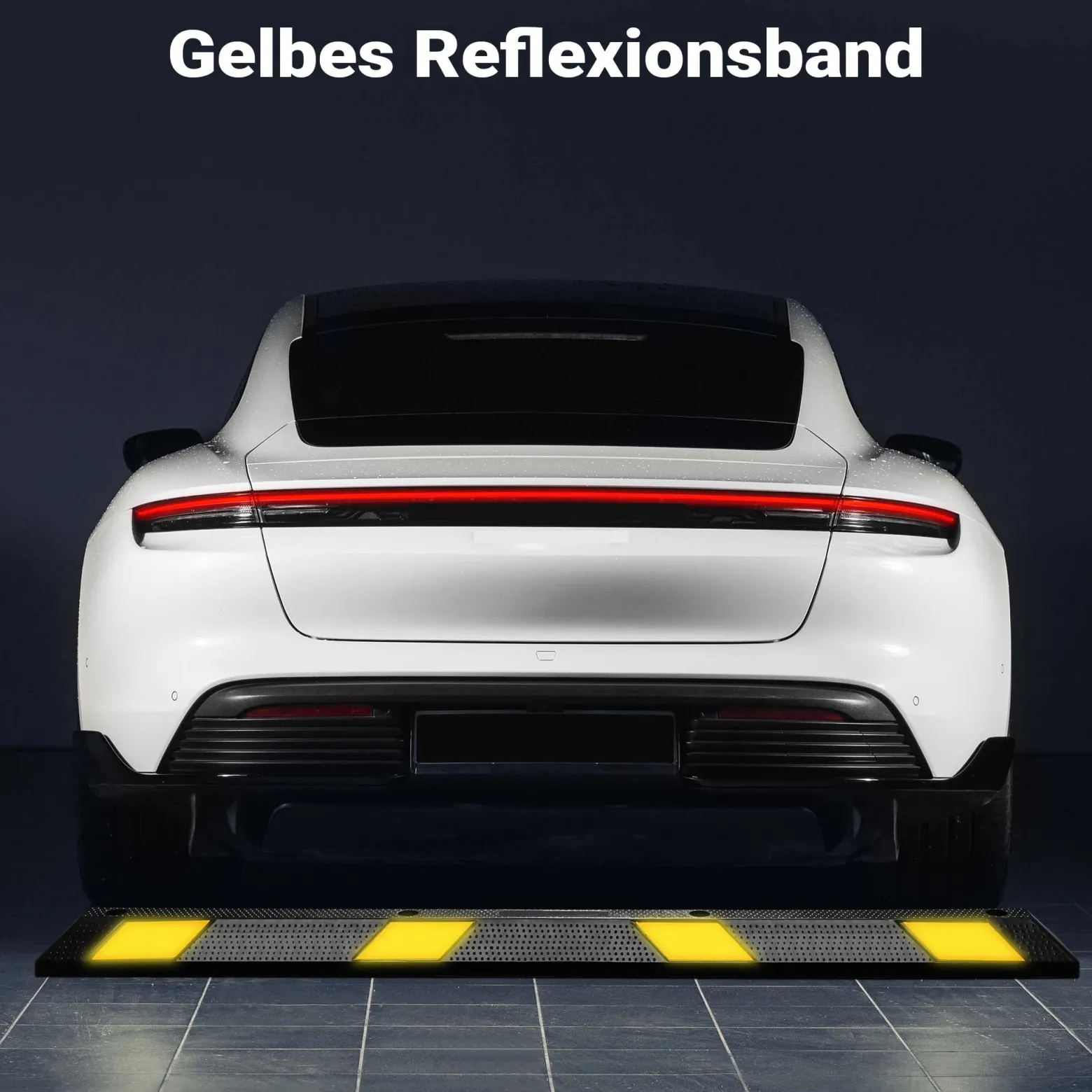 Wiltec Radstopper 183 x 15 x 10 cm, Einparkhilfe aus Gummi, Parkplatzbegrenzung mit gelben Reflexionsstreifen & Schraubrillen, Parkplatzsperre für Garage