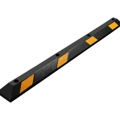 Wiltec Radstopper 183 x 15 x 10 cm, Einparkhilfe aus Gummi, Parkplatzbegrenzung mit gelben Reflexionsstreifen & Schraubrillen, Parkplatzsperre für Garage