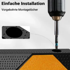 Wiltec Radstopper 165 x 15 x 10 cm, Einparkhilfe aus Gummi, Parkplatzbegrenzung mit gelben Reflexionsstreifen & Schraubrillen, Parkplatzsperre für Garage