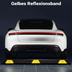 Wiltec Radstopper 165 x 15 x 10 cm, Einparkhilfe aus Gummi, Parkplatzbegrenzung mit gelben Reflexionsstreifen & Schraubrillen, Parkplatzsperre für Garage