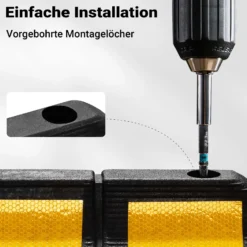 Wiltec Radstopper 47,5 x 12 x 8 cm, 2x Einparkhilfe aus Gummi, Parkplatzbegrenzung mit gelben Reflexionsstreifen & Schraubrillen, Parkplatzsperre für Garage